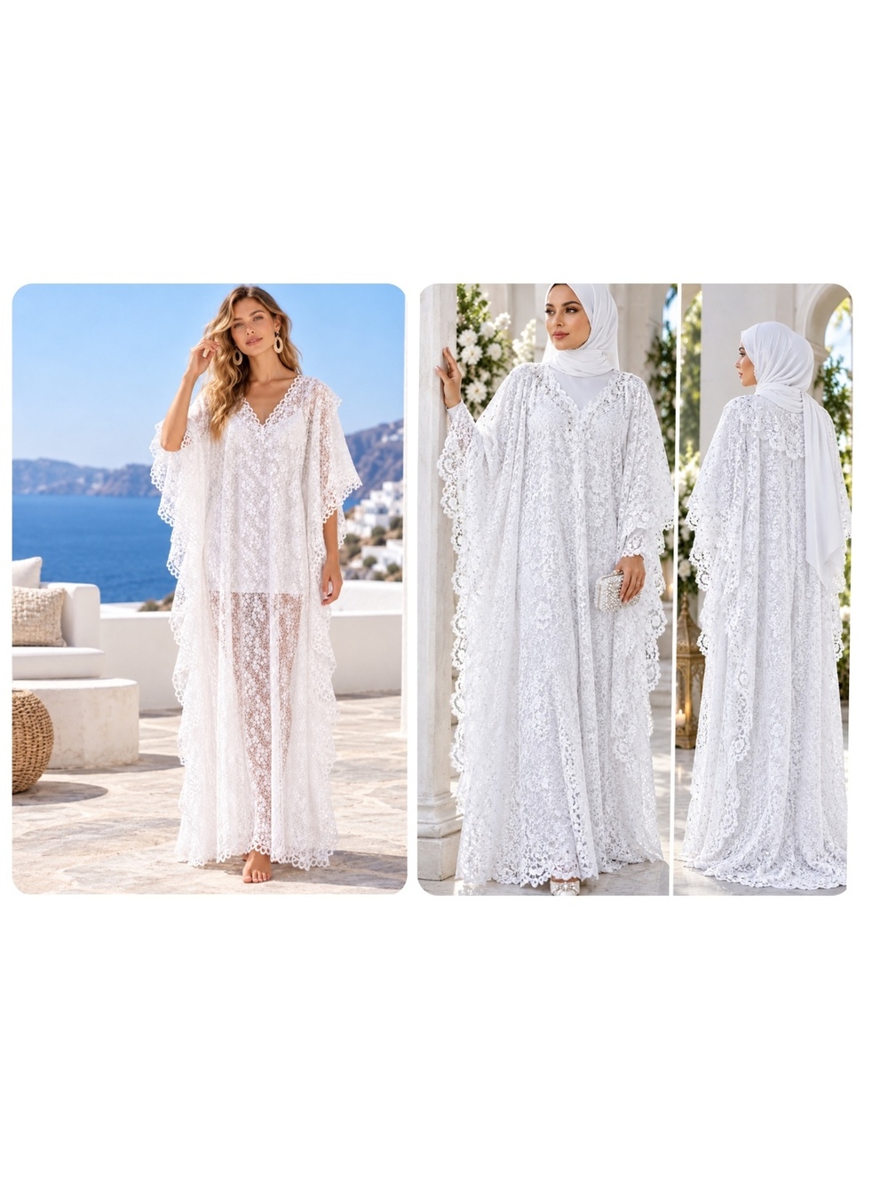 White Embroidered Lace Kaftan Boubou-Style Gown | Bridal Resort XL to XXL